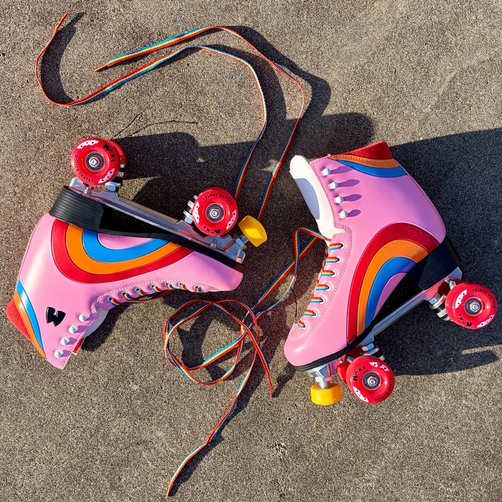 Pink Retro Rainbow Quad Roller Skates for Women